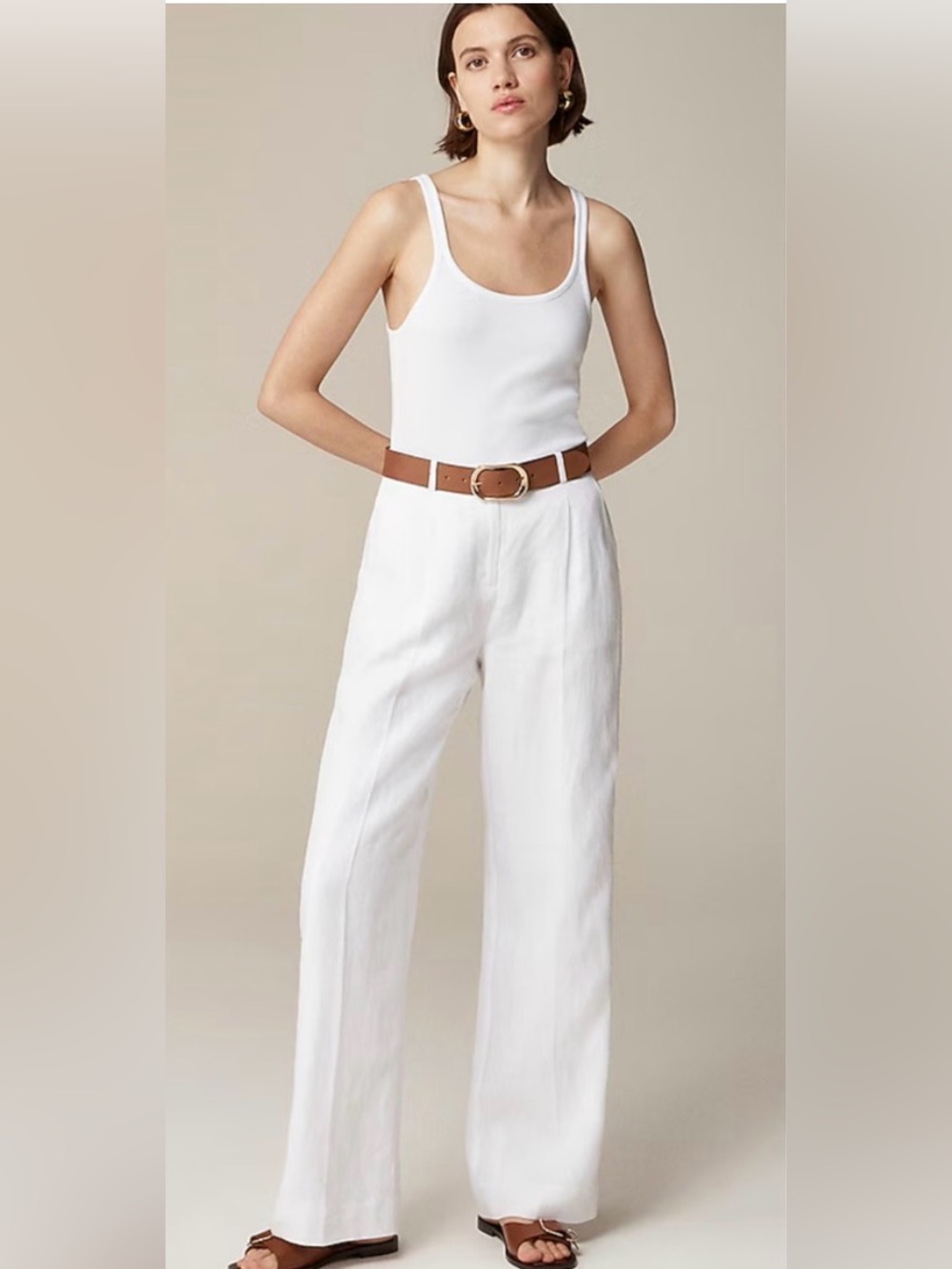 J.Crew Essential Wide Leg 100% Linen Pants White